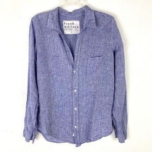 FRANK & EILEEN Blue Linen Button Down Shirt top
